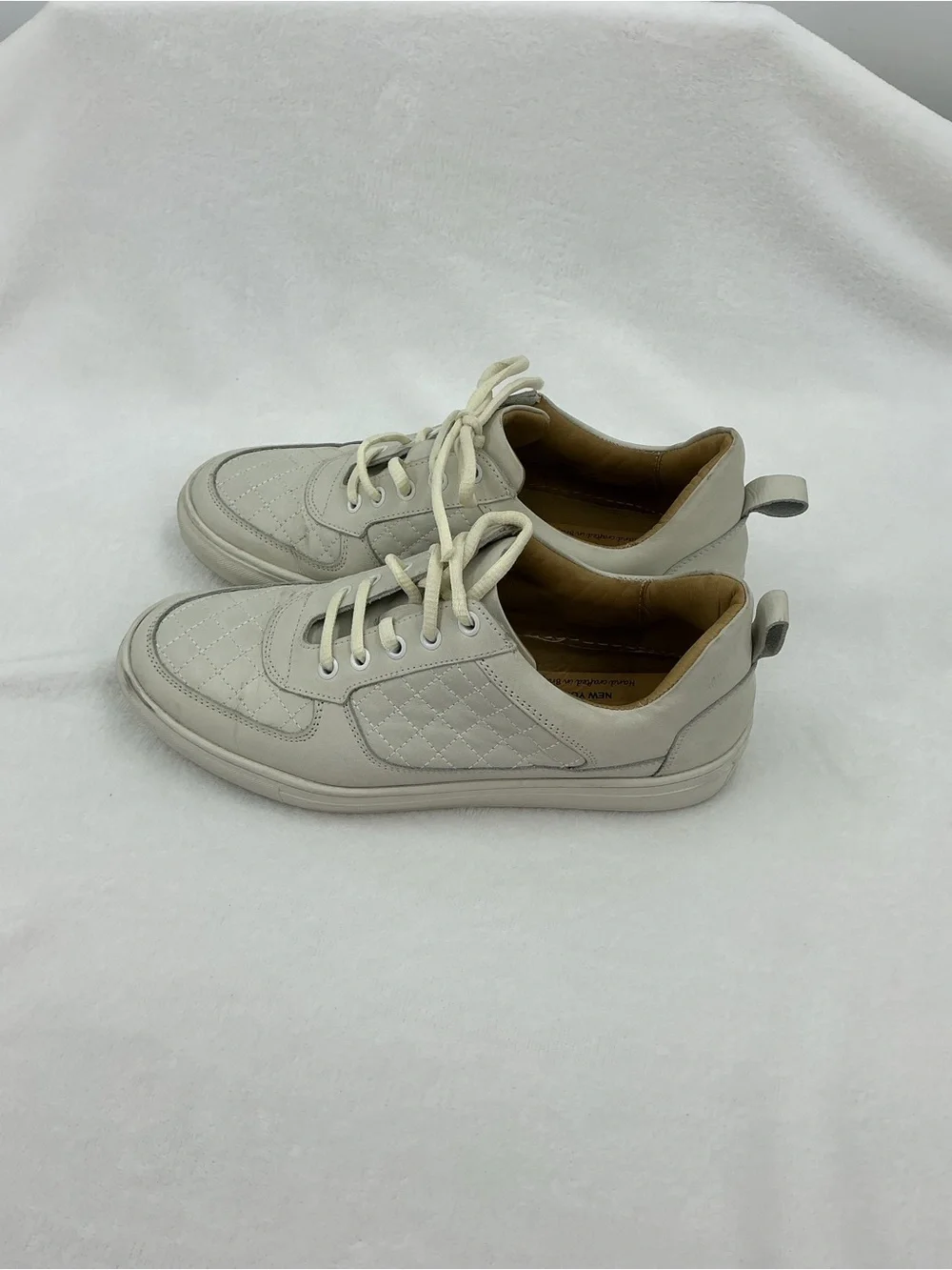 Quilt-Panel Men's Lace-Up Sneakers in Cream B08